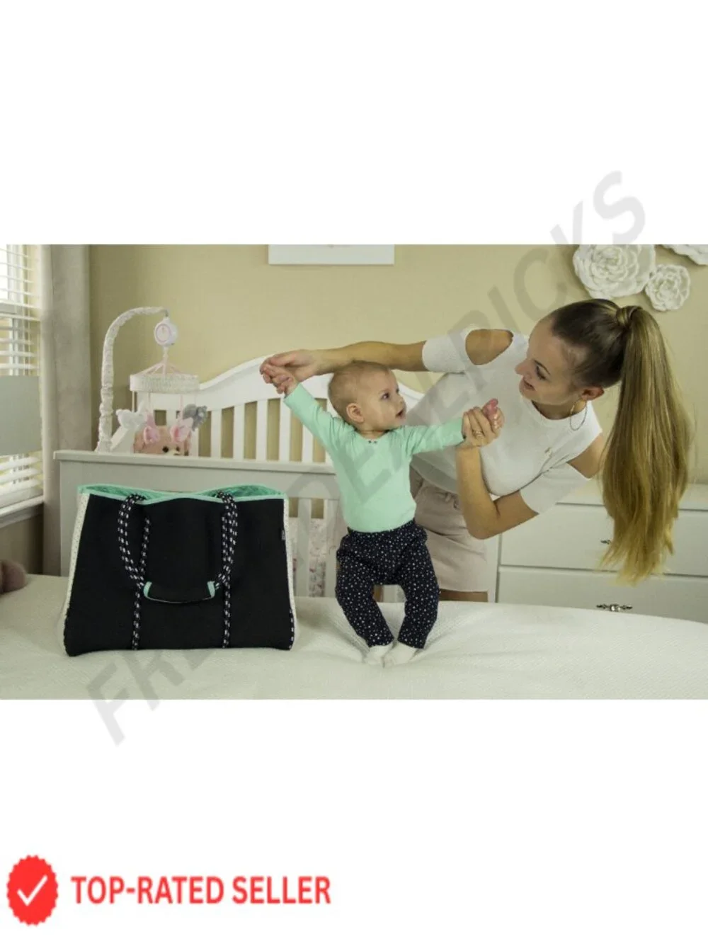 Neoprene Tote Bag with Inner Zipper Pockets, Foldable Beach Bag, Machine